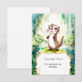 子供の水彩オッター誕生日 サンキューカード (正面/裏面)