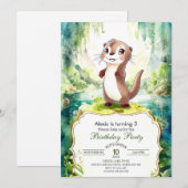 子供の水彩オッター誕生日 招待状 (正面/裏面)