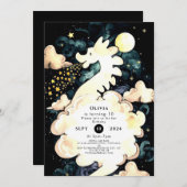 子供の水彩ドラゴンの誕生日 招待状 (正面/裏面)