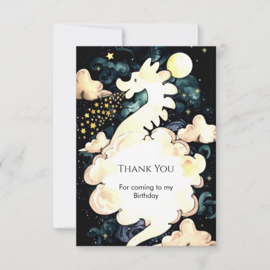 子供の水彩ドラゴン誕生日 サンキューカード (正面)