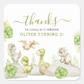 子供の水彩恐竜誕生日パーティー スクエアシール (正面)