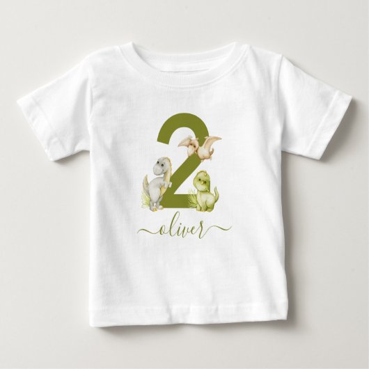 子供の水彩恐竜誕生日 ベビーTシャツ (正面)