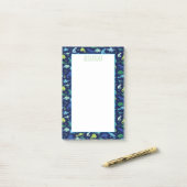 子供の水彩画の恐竜パターン青 ポストイット (デスク上)