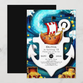 子供の水彩画パイレーツバースデー 招待状 (正面/裏面)