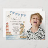 子供の海の誕生日招待状（写真付き） 招待状 (正面/裏面)