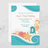 子供の海岸の誕生会の招待 招待状 (正面/裏面)