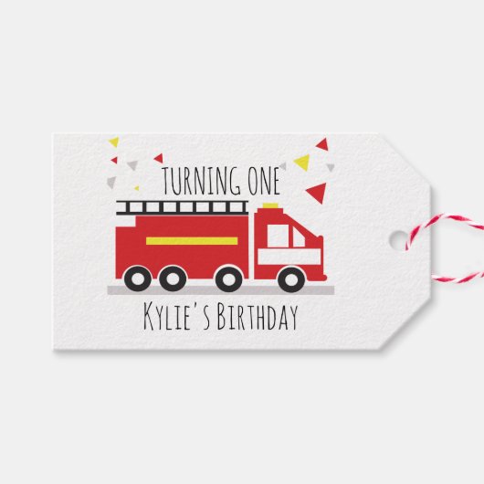 子供の消防車お楽しみコンフェティ誕生日 名前   ギフトタグ (正面(横))