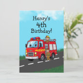 子供の消防車の誕生日パーティー 招待状 (スタンド正面)