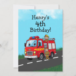 子供の消防車の誕生日パーティー 招待状