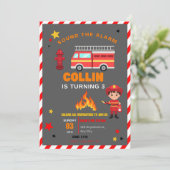 子供の消防車の誕生日招待状 招待状 (スタンド正面)