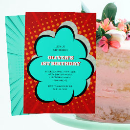 子供の漫画の1歳の誕生日パーティー 招待状