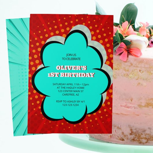 子供の漫画の1歳の誕生日パーティー 招待状