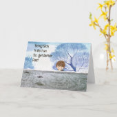 子供の為の井戸のカードを取得。雪と少年 カード (黄色い花)