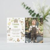 子供の牧場をテーマにした誕生日写真お礼カード サンキューカード (スタンド正面)