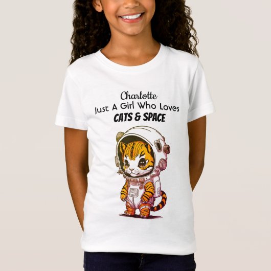 子供の猫と宇宙好きのユニークな名前 Tシャツ (正面)