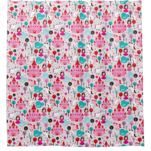 子供の王女の城およびユニコーン シャワーカーテン (正面)