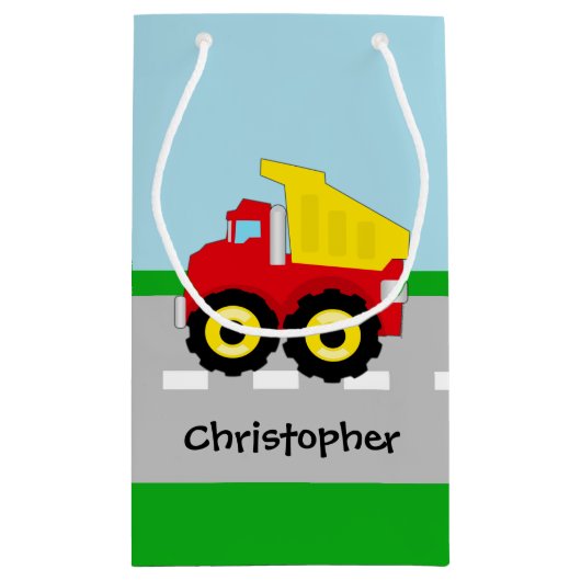 子供の男の子の建築Dumptruck スモールペーパーバッグ (裏面)