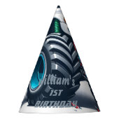 子供の男の子の車クールモンスタートラック1誕生日 パーティーハット (正面)