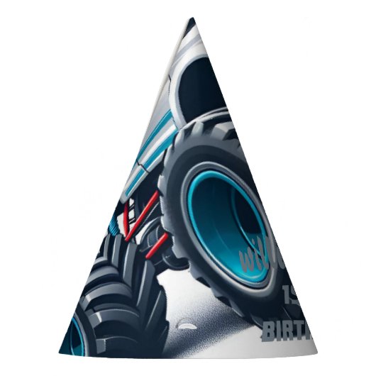 子供の男の子の車クールモンスタートラック1誕生日 パーティーハット (左)