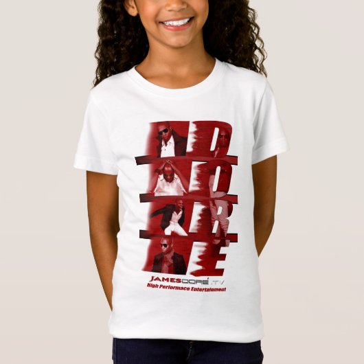 子供の白い赤いジェームスDoreのTシャツの女の子 Tシャツ (正面)