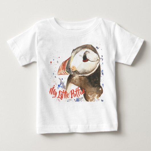 子供の白私の小さいツノメドリのTシャツ ベビーTシャツ (正面)