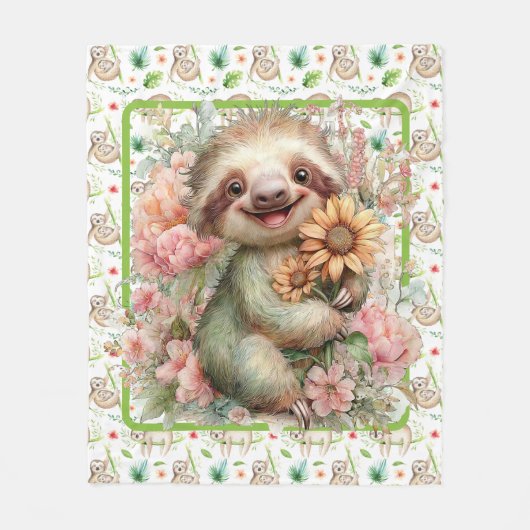 子供の眠る時間のナマケモノ フリースブランケット (正面)
