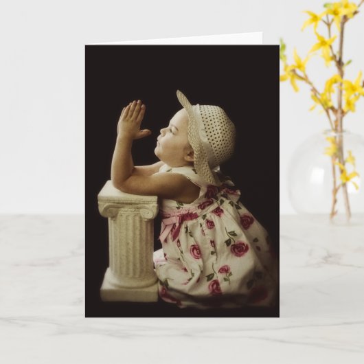 子供の祈りの言葉の挨拶状 カード (黄色い花)