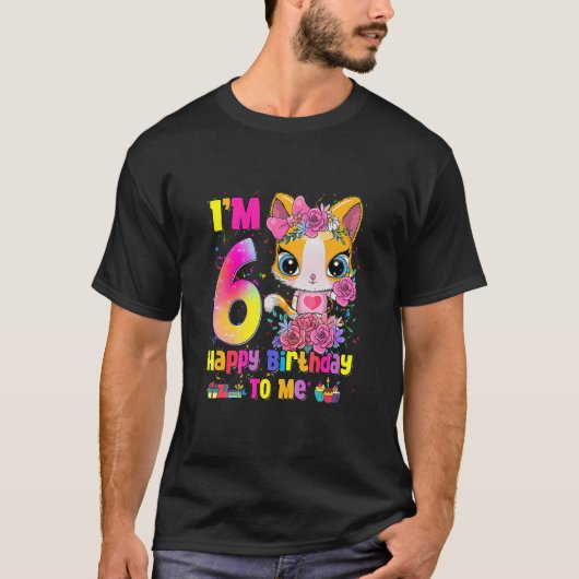 子供の私 6歳の誕生日 6時間 女の子 耳ねこちゃん Tシャツ (正面)