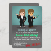 子供の秘密エージェント誕生日パーティー 招待状 (正面/裏面)