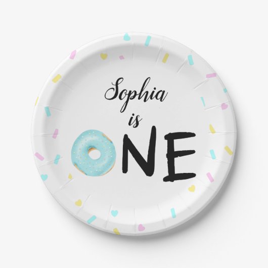 子供の第1誕生日ドーナツパーティー ペーパープレート (正面)