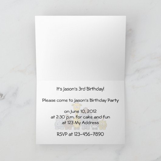 子供の第3誕生日のパーティの招待状のジャングル動物 招待状 (内部)