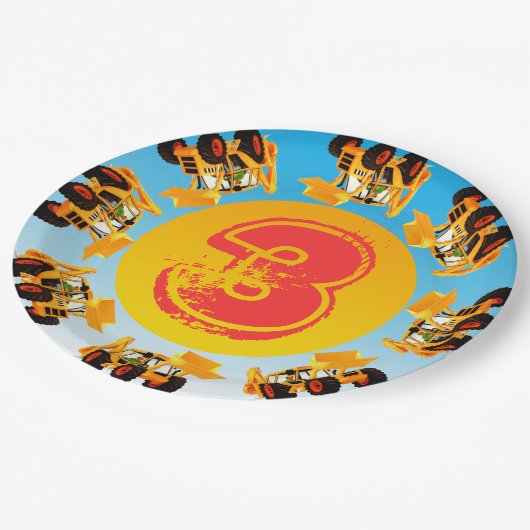 子供の第3誕生日の坑夫の建築のトラックのパーティー ペーパープレート (アングル)