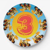 子供の第3誕生日の坑夫の建築のトラックのパーティー ペーパープレート (正面)