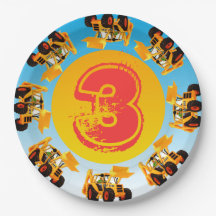 子供の第3誕生日の坑夫の建築のトラックのパーティー