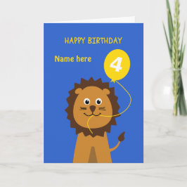 子供の第4誕生日のライオンは一流の青を加えます カード