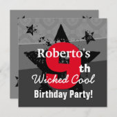 子供の第9誕生日の木炭赤くグランジなC9SA 招待状 (正面/裏面)