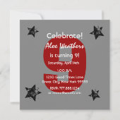 子供の第9誕生日の木炭赤くグランジなC9SA 招待状 (裏面)