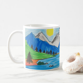 子供の簡単な山と川の絵 コーヒーマグカップ