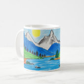 子供の簡単な山と川の絵 コーヒーマグカップ (正面左)