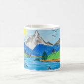 子供の簡単な山と川の絵 コーヒーマグカップ (中央)