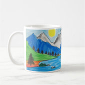 子供の簡単な山と川の絵 コーヒーマグカップ (左)
