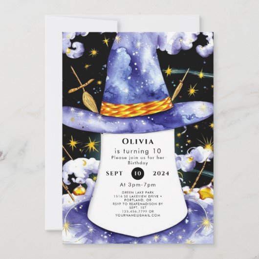 子供の簡単な魔法のウィザード誕生日 招待状 (正面)