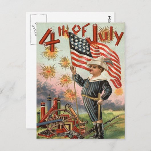 子供の米国旗の花火の爆竹の爆発 ポストカード (正面/裏面)