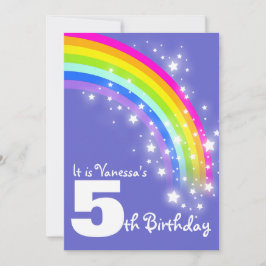 子供の紫色のピンクの虹の第5誕生日の招待 招待状