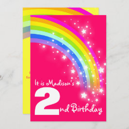 子供の紫色の虹の第2誕生日の招待 招待状