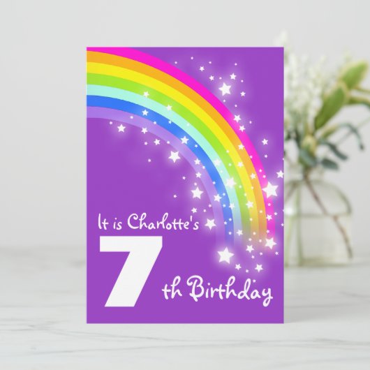 子供の紫色の虹の第7誕生日の招待 招待状 (スタンド正面)