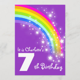 子供の紫色の虹の第7誕生日の招待 招待状