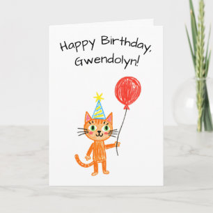 子供の絵のようなオレンジ色の猫の誕生日 カード