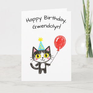 子供の絵のようなタキシード猫の誕生日 カード