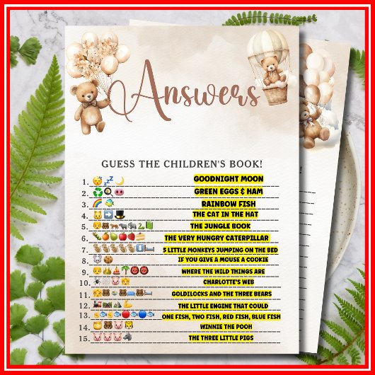 子供の絵本 絵文字ゲーム ベビーシャワーゲーム クマ 招待状